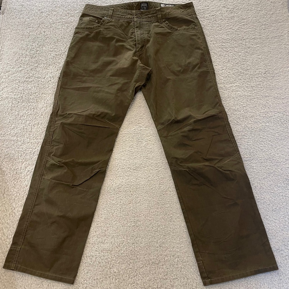 KUHL Revolvr Pants Mens 36x32 Brown Vintage Patina Dye Articulated Knee Hiking